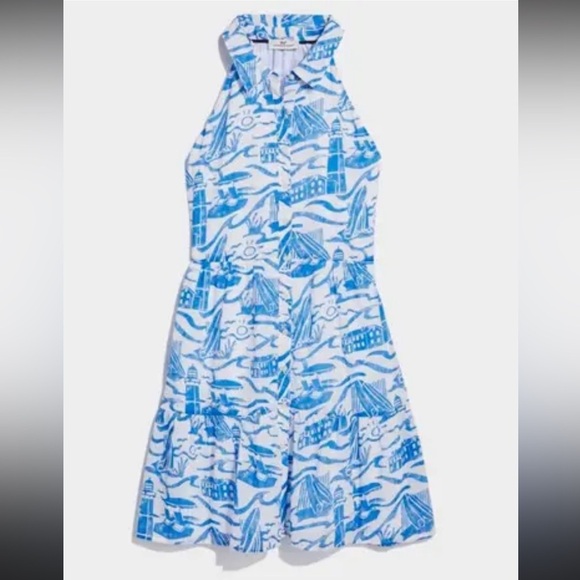 Vineyard Vines Dresses & Skirts - Vineyard Vines halter lighthouse fit flare Dress blue white 47150